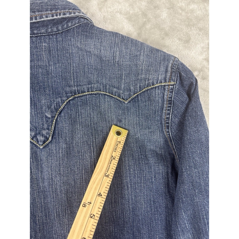 Lucky Brand‎ Western Pearl Snap Blue  Denim Shirt Women's Large Cotton Rodeo - Picture 6 of 8